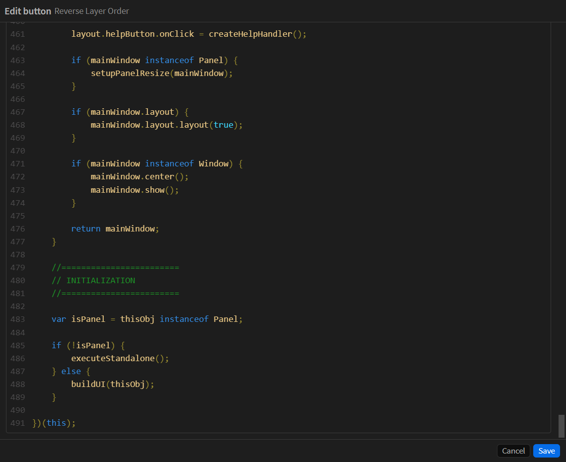 The code editor showing a script with syntax highlighting and line numbers