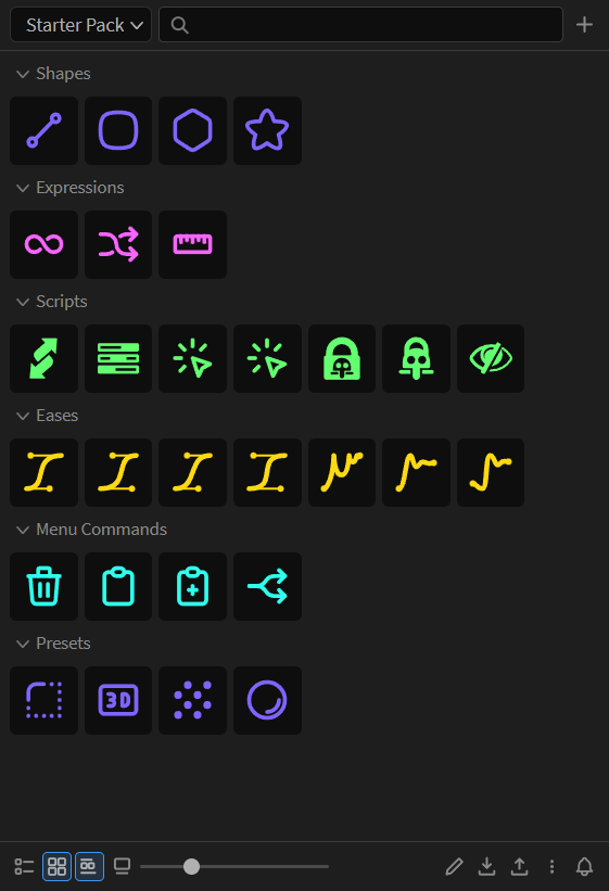Grid view showing the same collection as a board of colored icon tiles