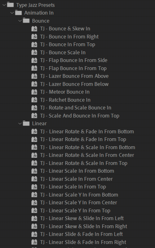 Animations from the included Type Jazz preset library